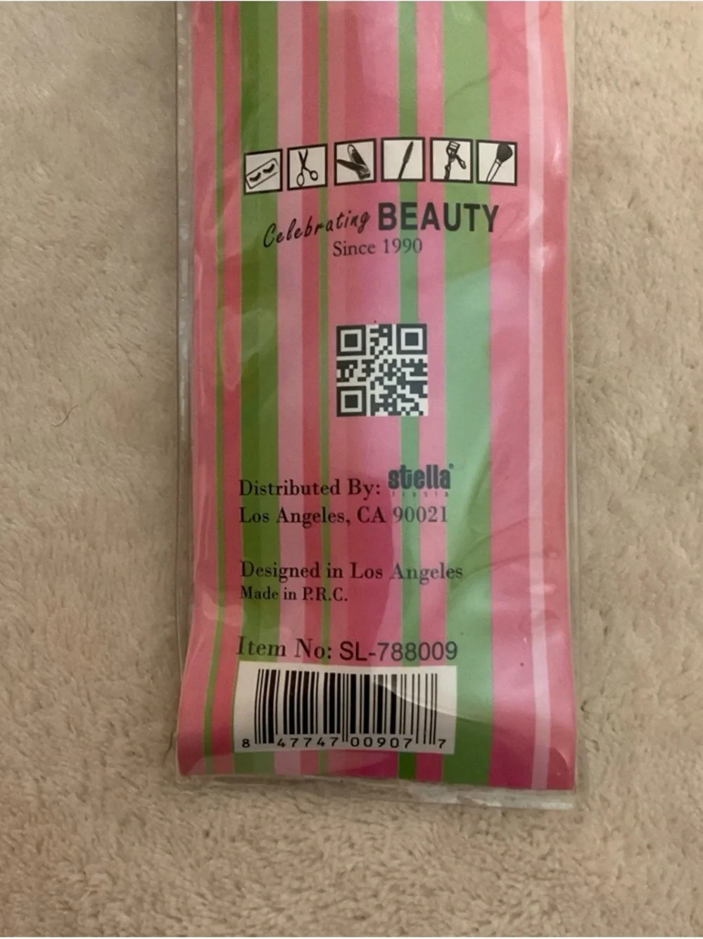 Stellah Pink, Green & White Striped Cosmetic Brush Packaging